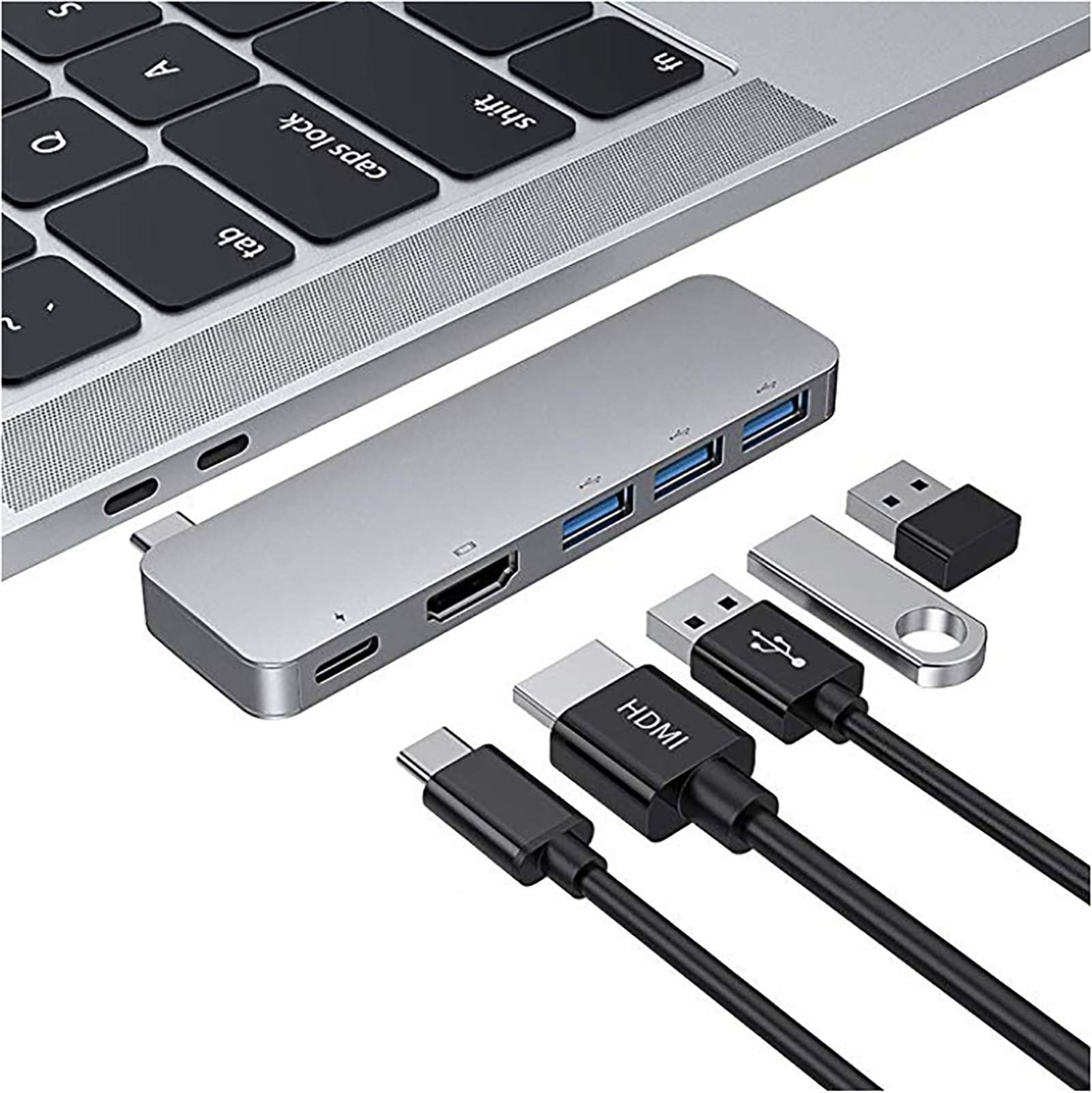 USB C Hub, 5 in 1 Type C Hub Adapter with 4K HDMI, 3 USB 3.0 Ports, USB C Power Delivery for MacBook Pro 2016/2017 / 2018, ChromeBook, Samsung Type C Windows Laptops and More (Gray)
