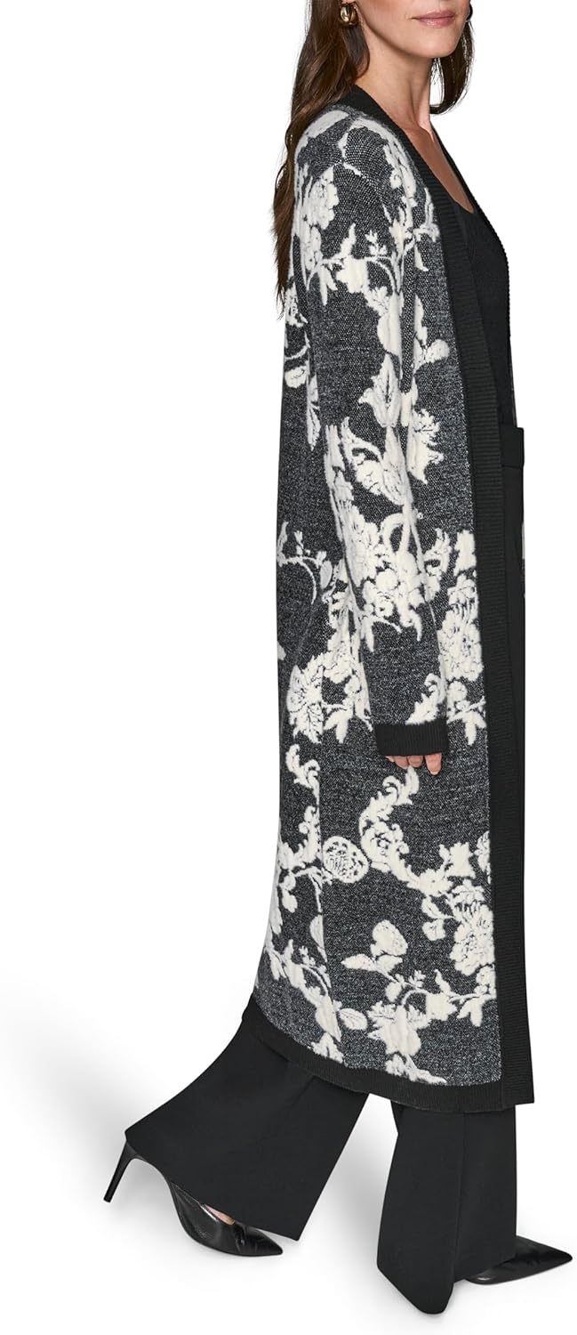 KARL LAGERFELD womens Long Sleeve Patterned V Neck Long Cardigan - Image 3
