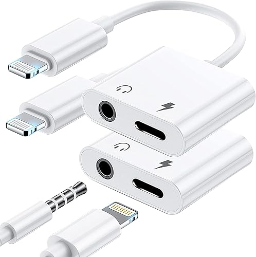 Paquete de 2 adaptadores Lightning a conector de auriculares de 0.138 in, certificado Apple MFi, adaptador de auriculares 2 en 1, adaptador de audio