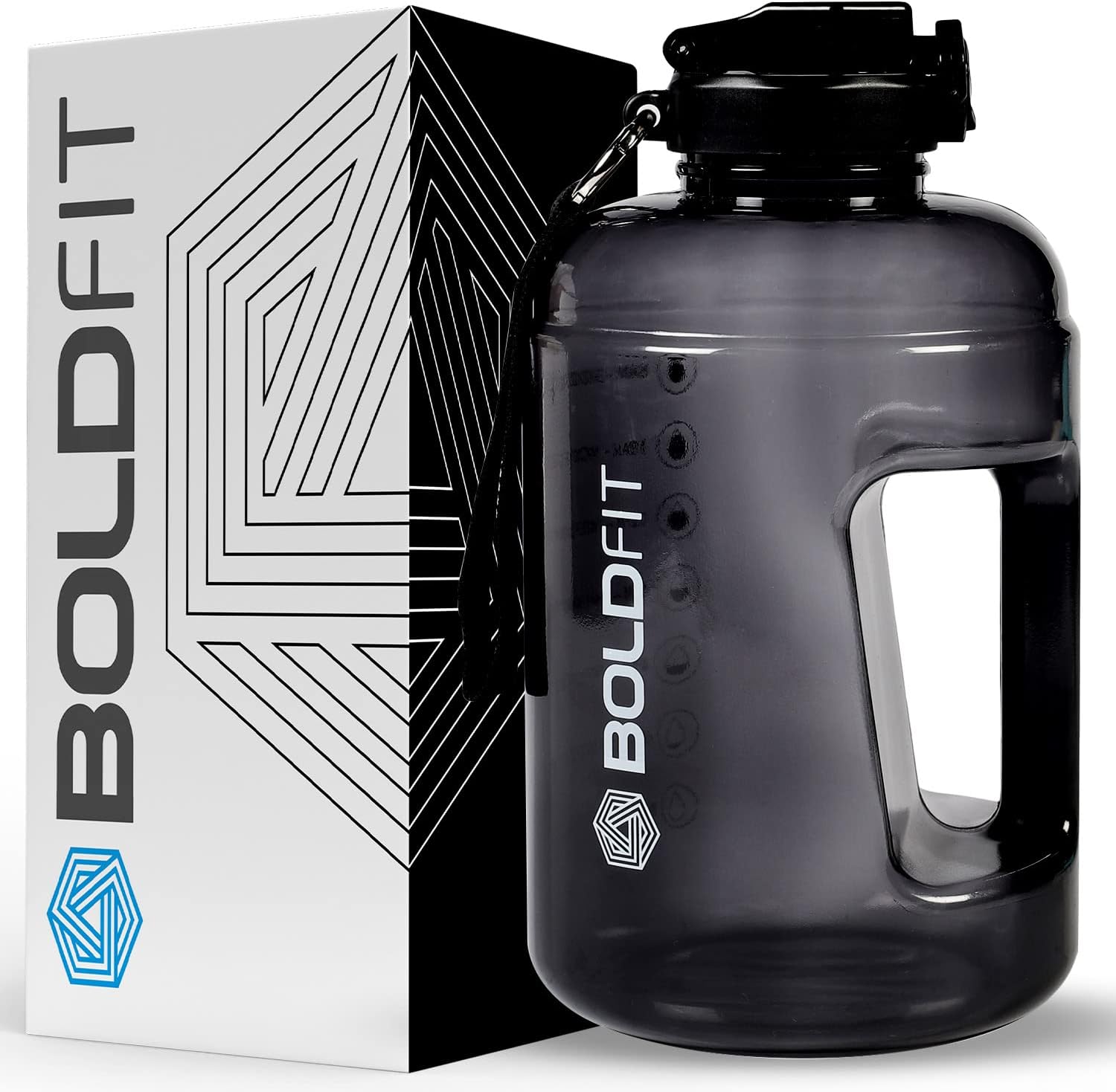 Boldfit Plastic Gym Gallon,2. 2 Litre Water Bottle for Gym Workout,Motivational Sipper Gallons for Adults,Water Bottles 2 + LTR,2Litre Sipper for Men & Women Motivational Gallons,2 Litre Gallon,Black