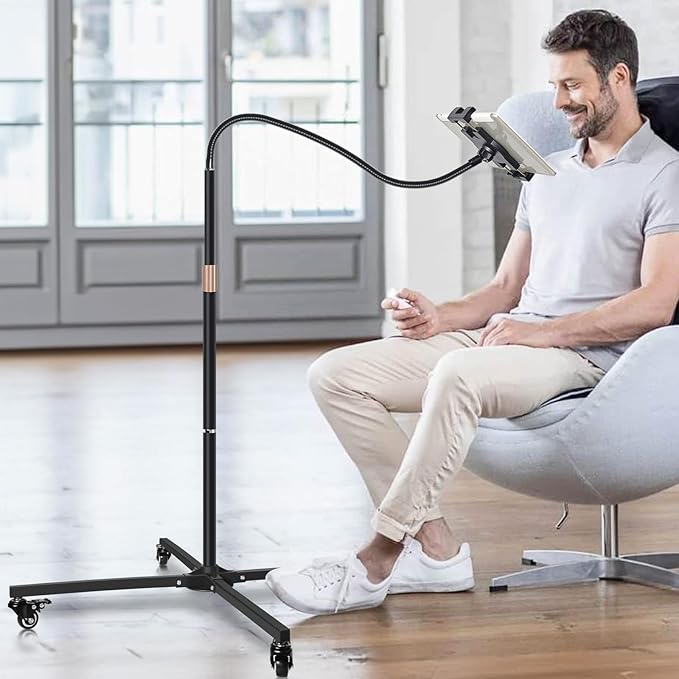 Soporte rodante para tablet con ruedas, ajustable, para tabletas de 9.7 a 14 pulgadas miniatura 2