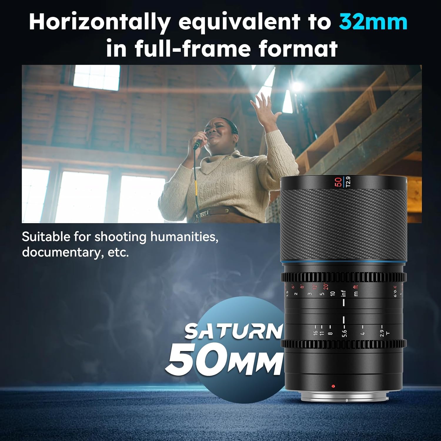 SIRUI Saturn 50mm T2.9 1.6X Full Frame Carbon Fiber Anamorphic Lens, Cine Lens for RF Mount Cameras, Less Than 500g (Neutral Flare)
