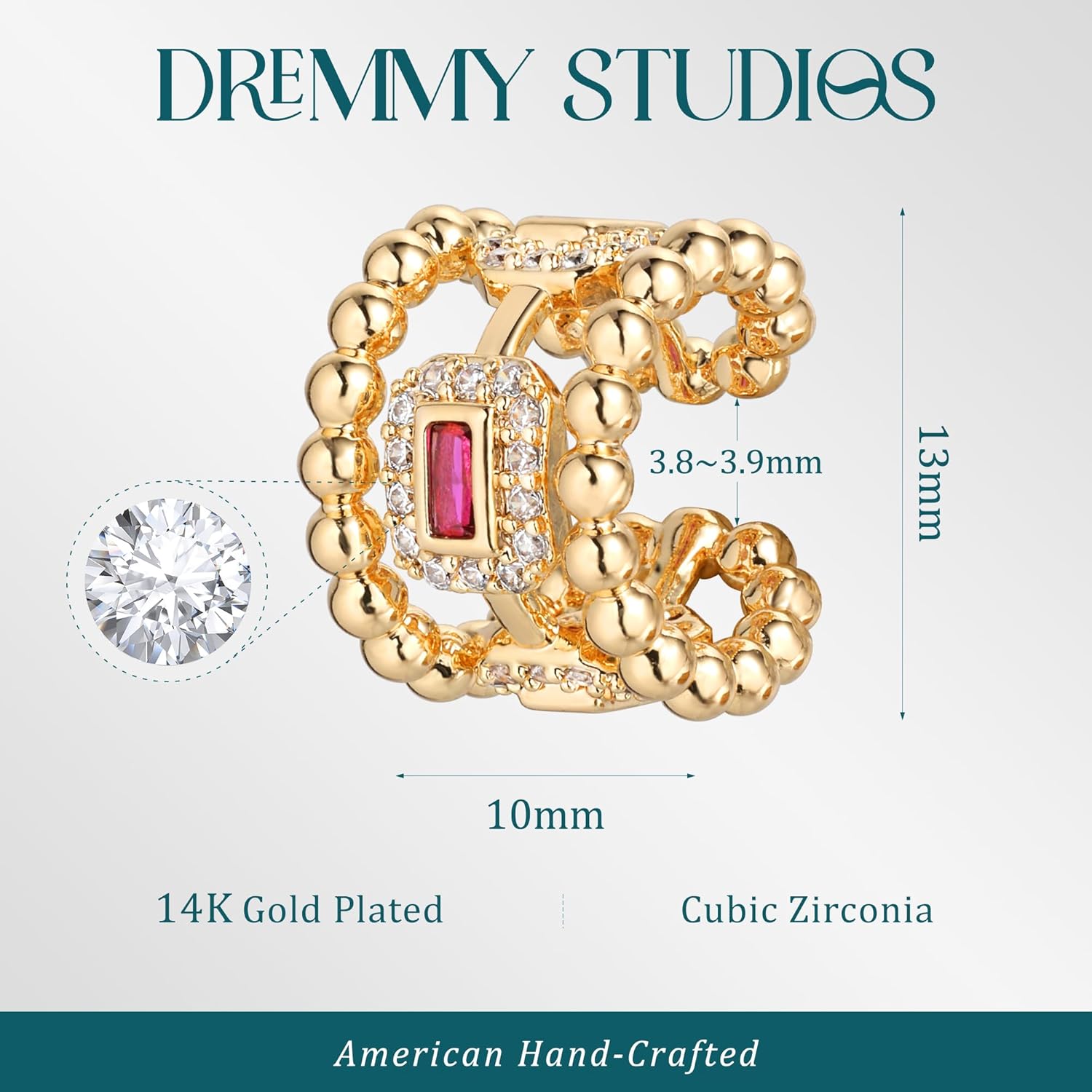 DREMMY STUDIOS Women Ear Cuff Non Piercing | 14K Gold Plated Cubic Zirconia Fake Earrings Wrap Clip on Cartilage Earring | Lightweight Hypoallergenic Jewelry SINGLE EAR CUFF - Image 6