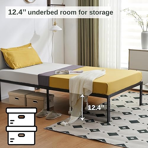 Miniatura 5 de Bonnlo Base de cama individual con plataforma de metal de 14 pulgadas, base de colchón, soporte de listones de acero resistente, no necesita somier,