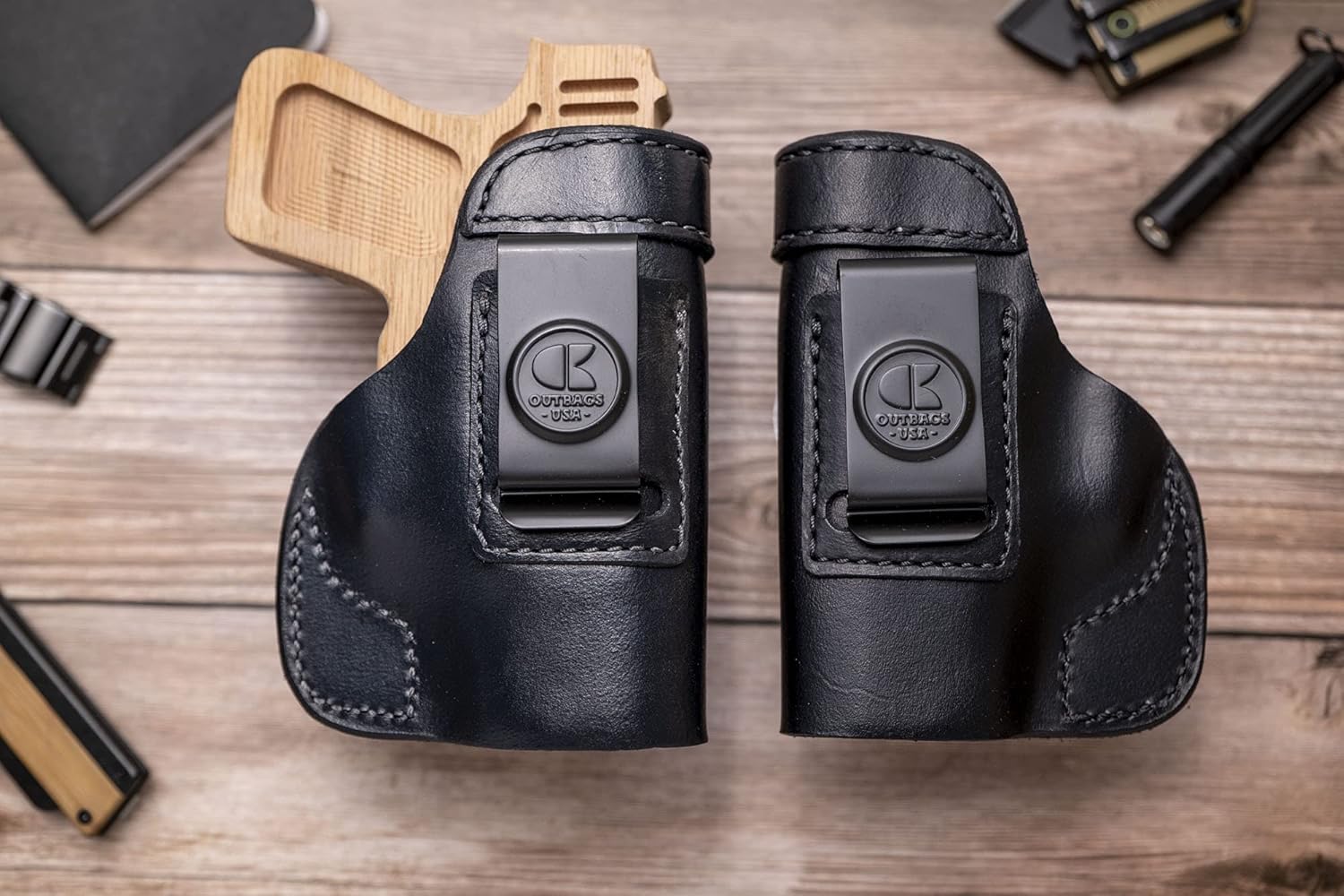 OUTBAGS USA LS2G26 (Black-Left) Full Grain Heavy Leather IWB Conceal Carry Gun Holster for Glock 26 G26 9mm / Glock 27 G27 .40 / Glock 33 G33 .357 / Glock 39 G39 .45GAP. Handcrafted in USA.