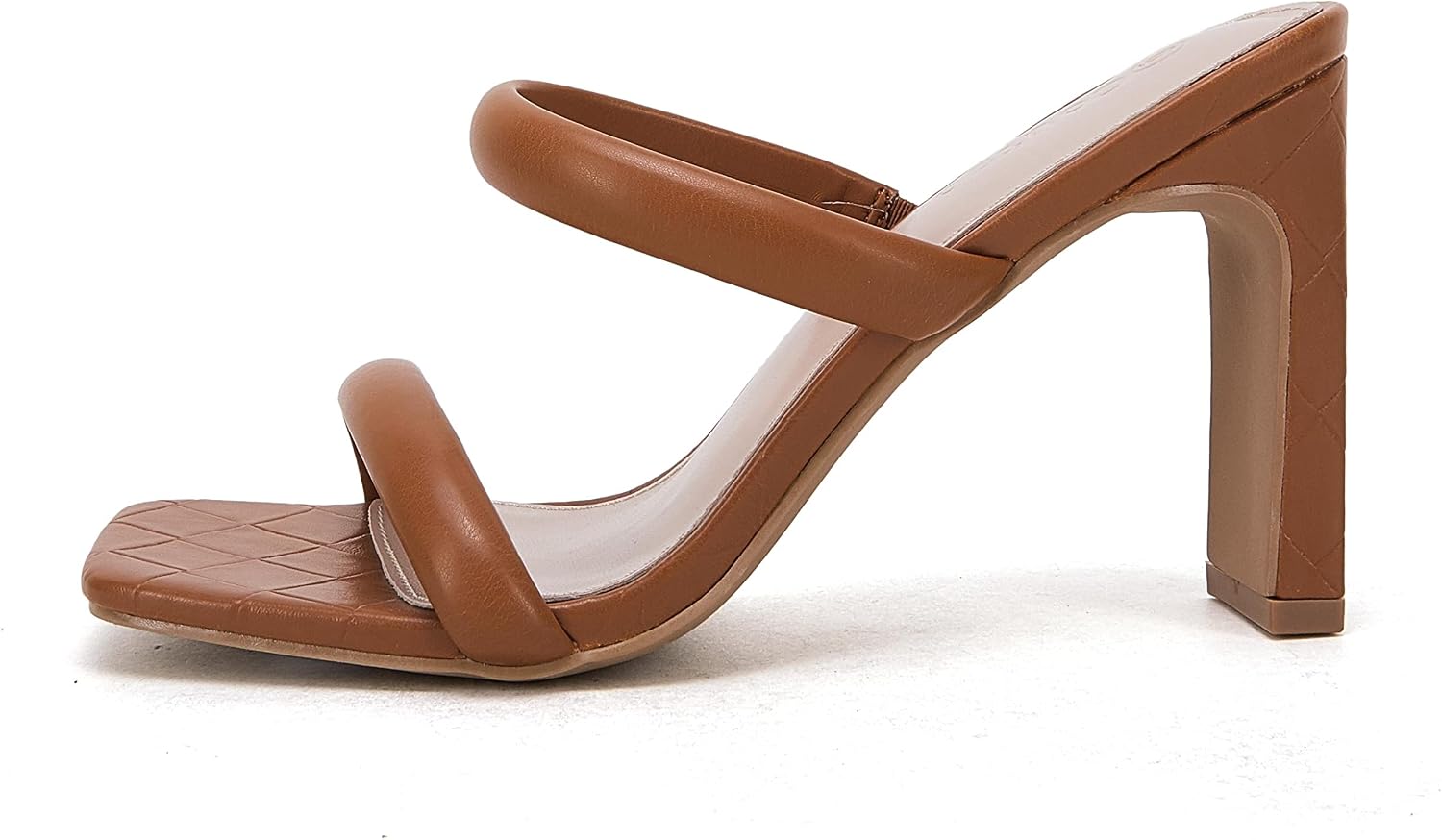 Coutgo Womens Heels Sandals Open Square Toe Two Strap Chunky High Heel Mule Sandal Comfortable Summer Dressy Shoes