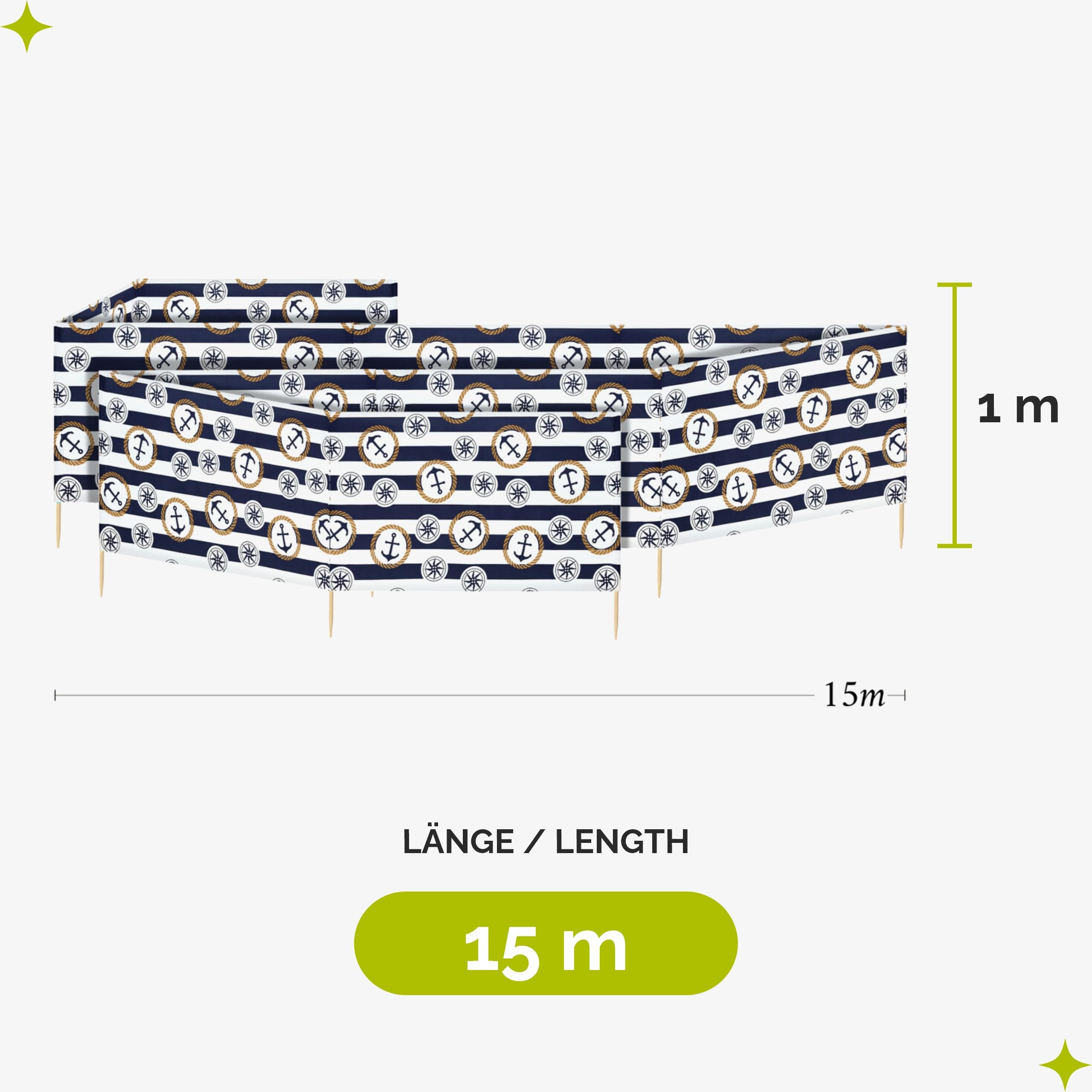 Garronda Strand Windschutz Sichtschutz 15m lang Plus Gummihammer GAEX001