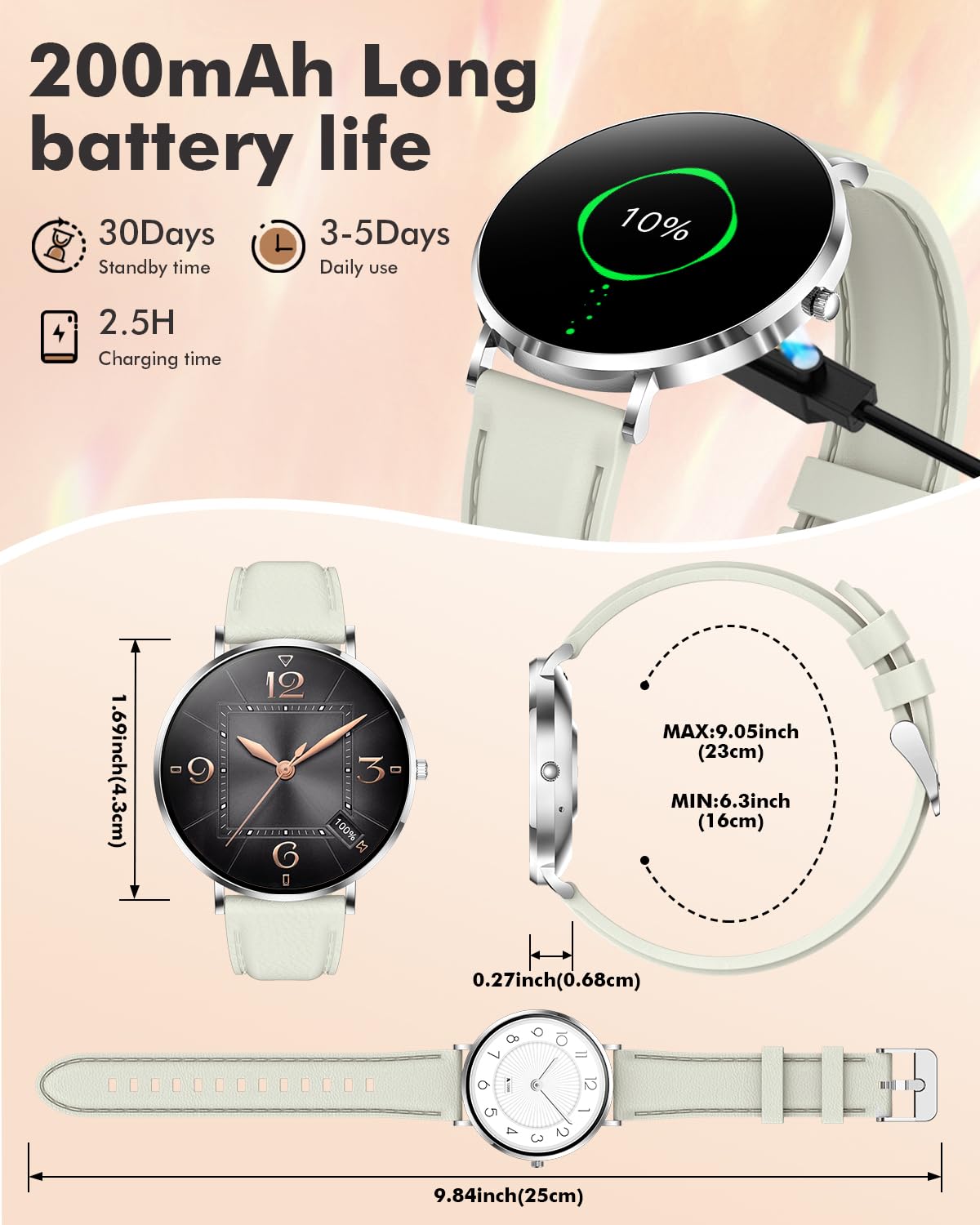 NOVEA Smartwatch damski z funkcją telefonu (biały)