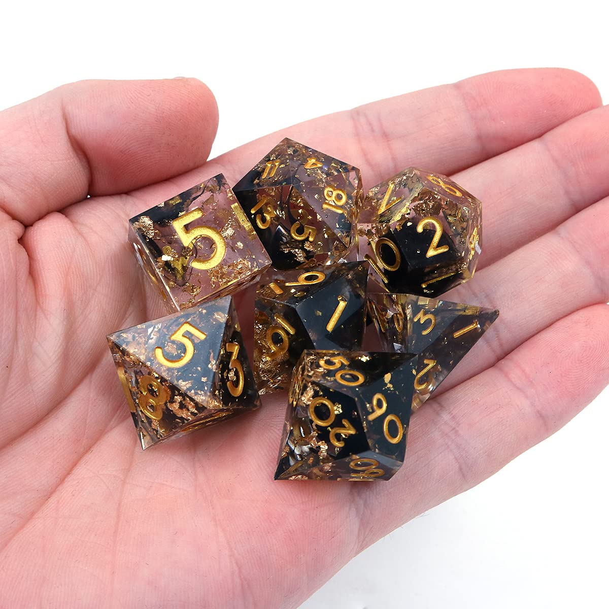 Set di Dadi DND DollaTek in Resina di Lusso Trasparenti - D4 D6 D8 D10 D12 D20 - Nero Trasparente