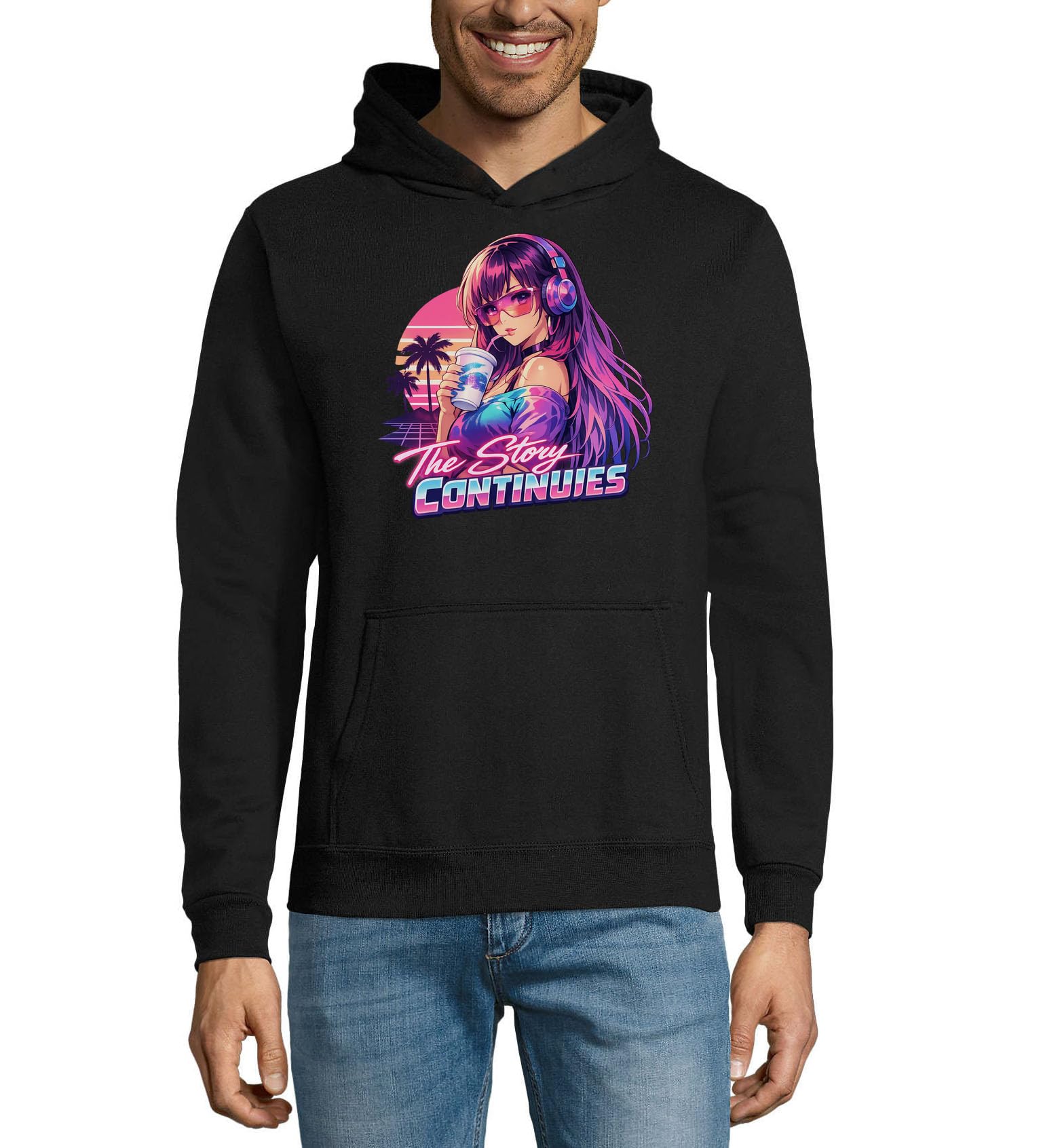 Neonowa retro zachód słońca wibracja dziewczyna unisex mieszanka bawełny bluza z kapturem bluza z kapturem czarna