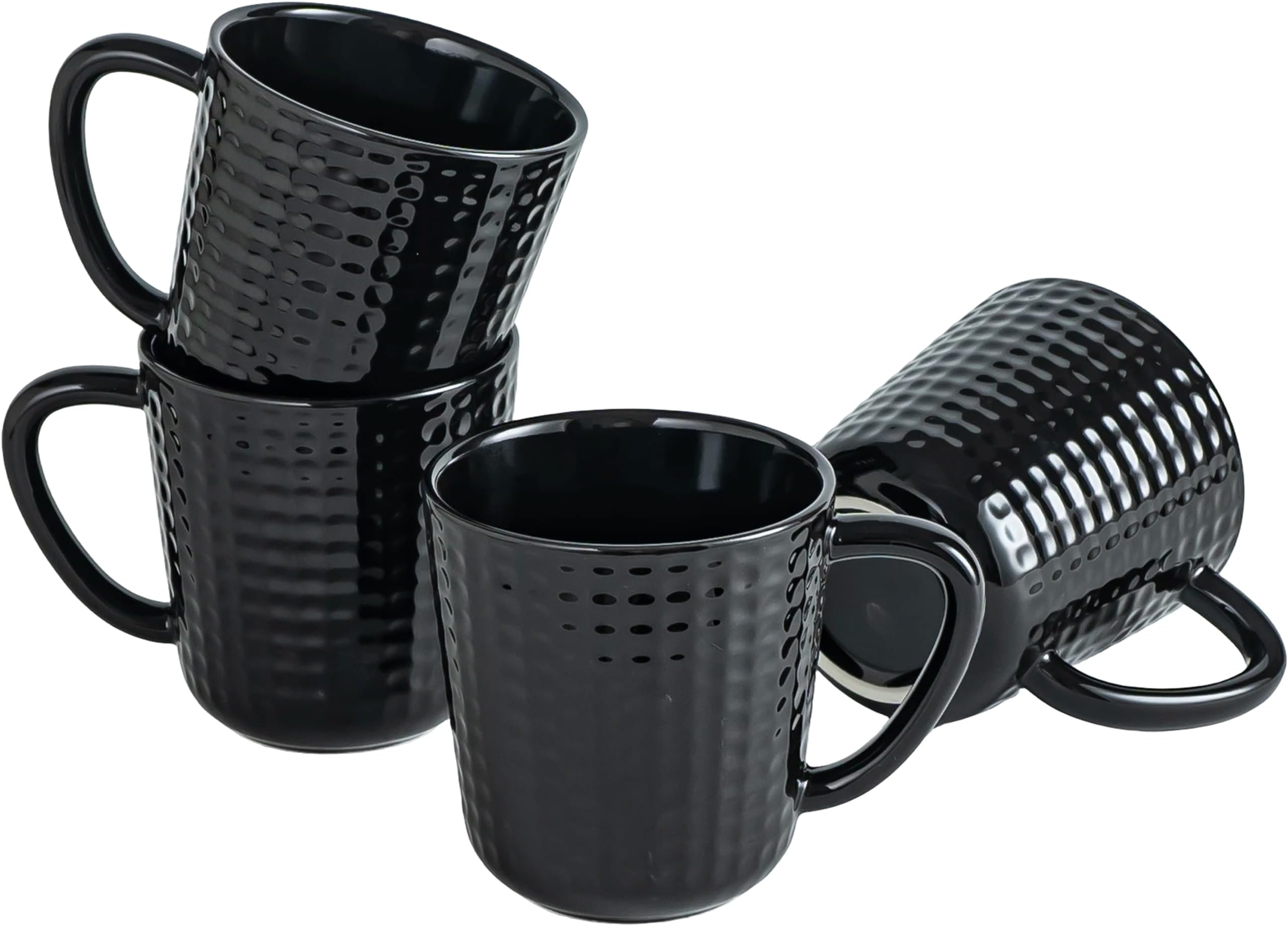 Ceramic Coffee Mugs Set of 4, 14oz Black Coffee Cups with Embossed Grid Texture, Modern Minimalist Coffee Mug for Latte Cappuccino Tea Cocoa, Dishwasher & Microwave Safe, Ideal Housewarming Gift