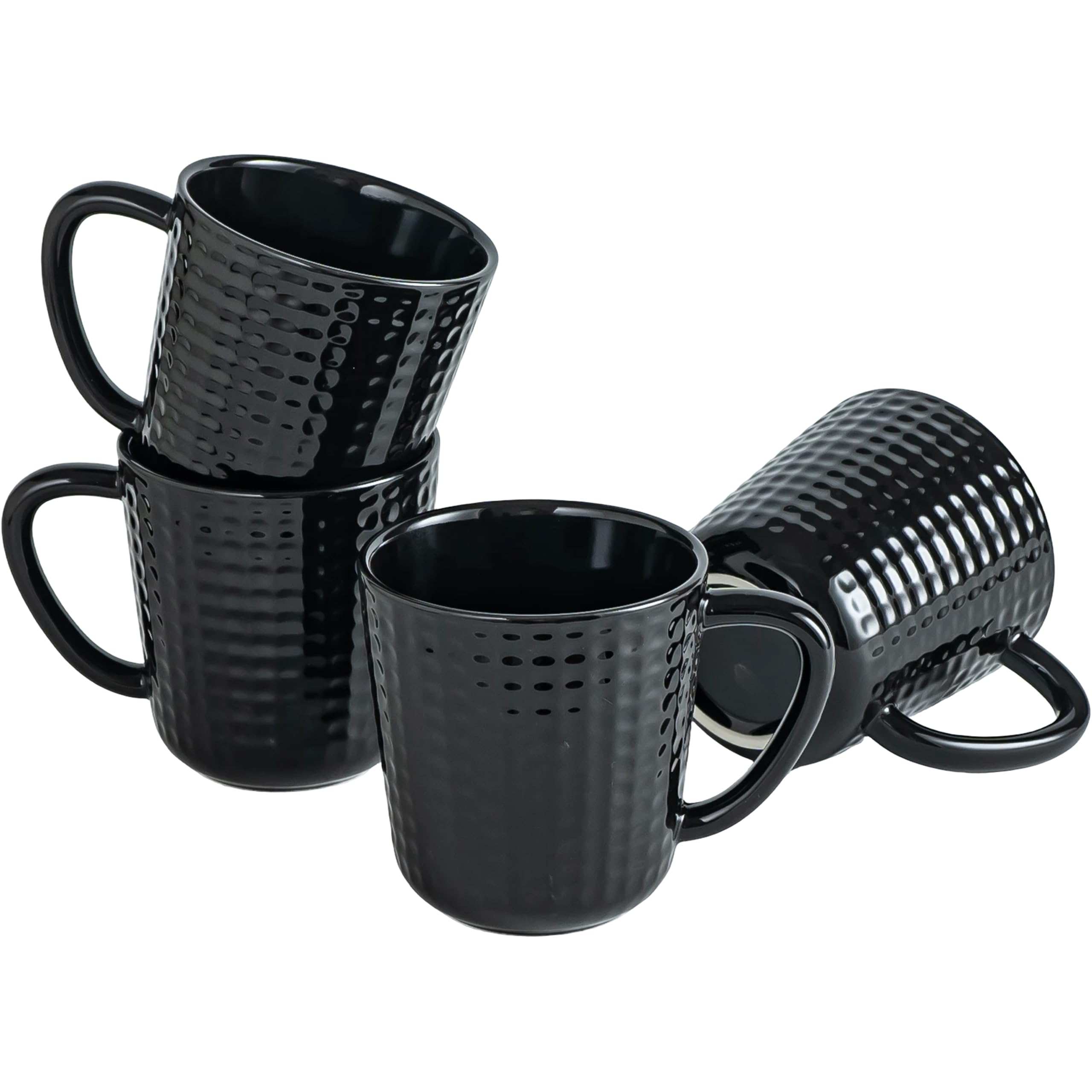 Ceramic Coffee Mugs 15-oz, Large Waffle Embossed Mug Set with Handle, Unique Coffee Cups for Latte, Cappuccino, Cocoa, Hot Tea, Mocha, Milk, Housewarming Wedding Present - Set of 4 (Black)