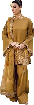 Womens French Crep Silk Fabric Embroidery Sequence Work Suit 14429