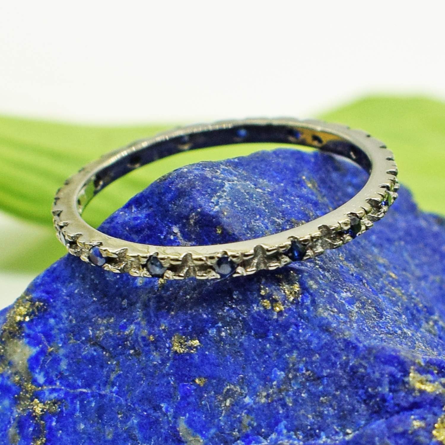 Blue Sapphire Ethnic 925 Sterling Silver Black Rhodium Ring
