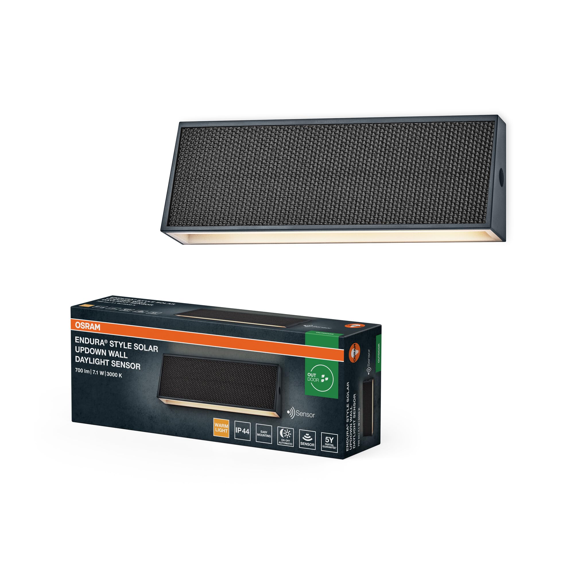 OSRAM Applique LED solare Endura Style Updown, 7,1 W, bianco caldo 3000 K, 410 lm, sensore di luce diurna, IP44