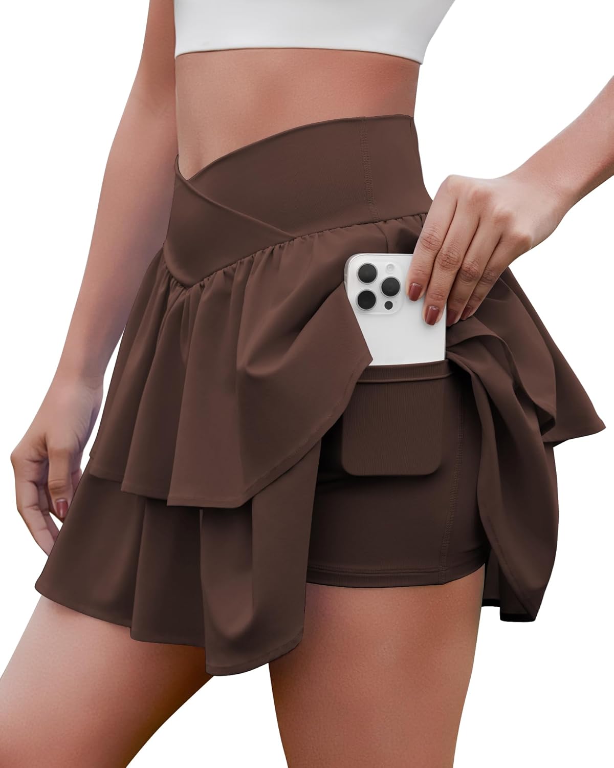 Women's Ruffle Tennis Skirt with Shorts Pockets Athletic Crossover Layered Skorts Golf Running - Image 2