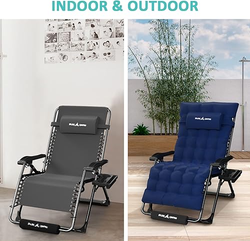 Miniatura 6 de Amopatio Silla de gravedad cero de gran tamaño con cojín para interior y exterior, XXL de 33 pulgadas, silla reclinable plegable para patio con