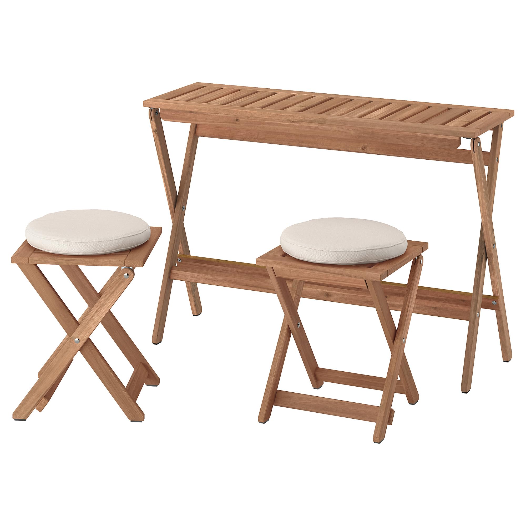 Table de jardin pliante NÄMMARÖ marron clair et tabourets beiges 108cm