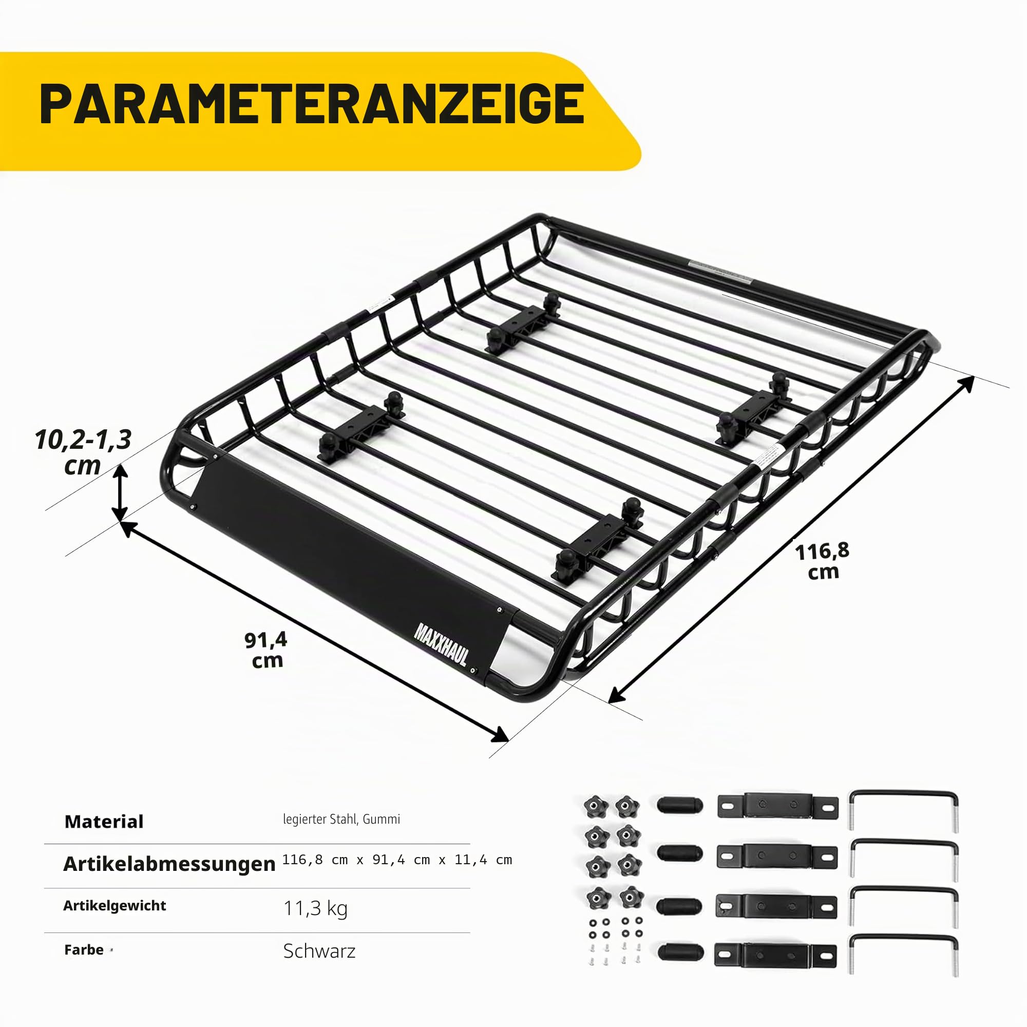 MaxxHaul 70115, Dachgepäckträger für Dachgepäckträger, 116,8 x 91,4 x 11,4 cm, Stahlkorb, Gepäckhalter für SUV und Pick-Up-Trucks - 68 kg. Kapazität