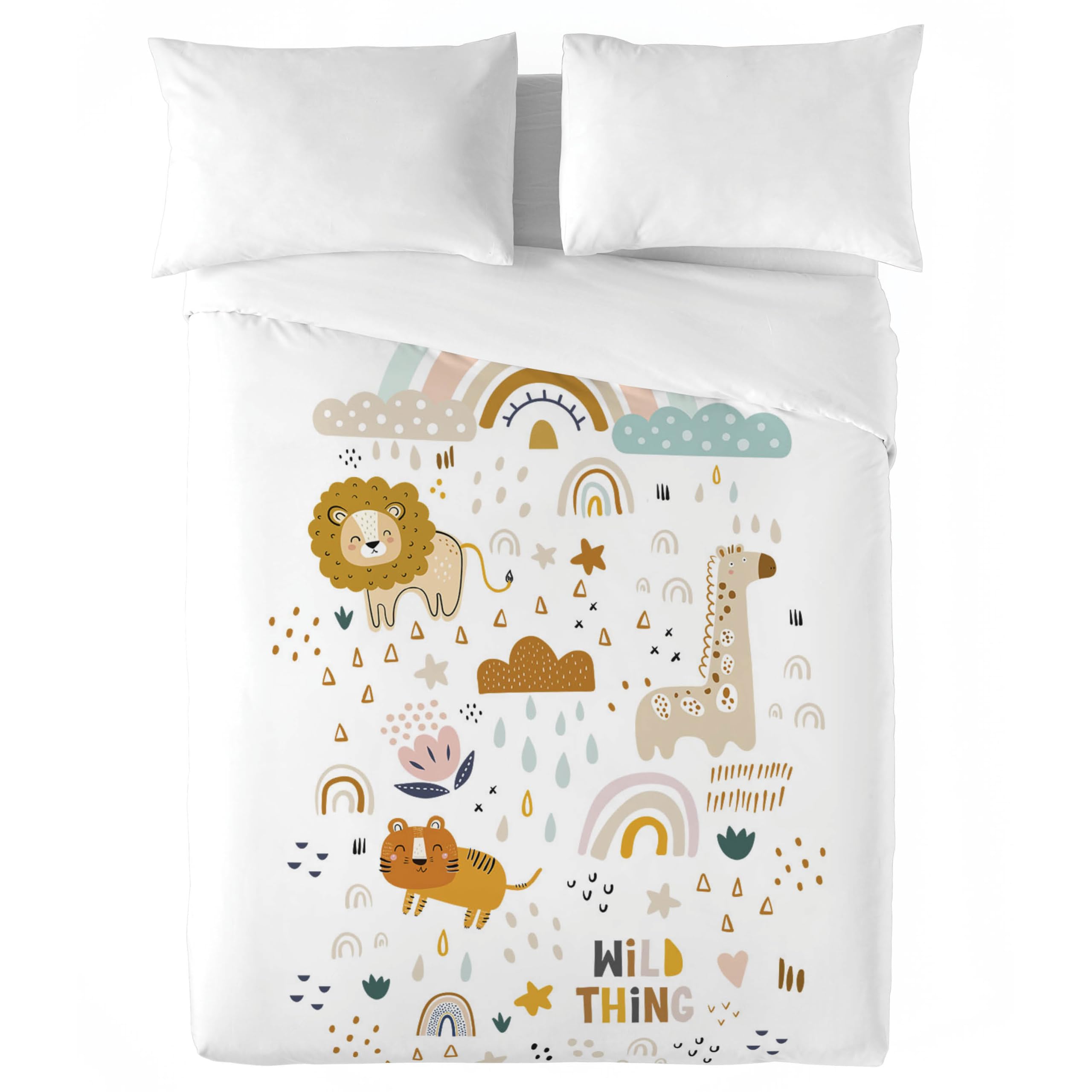 NATURALS - Funda Nórdica Infantil Estampada 100% Algodón Natural - Cama 90 - Incluye 1 Funda de Almohada 45x110 cm, Tacto Suave, Certificado OEKOTEX - Colección 2024/2025 (OBINI, 150x220 cm)