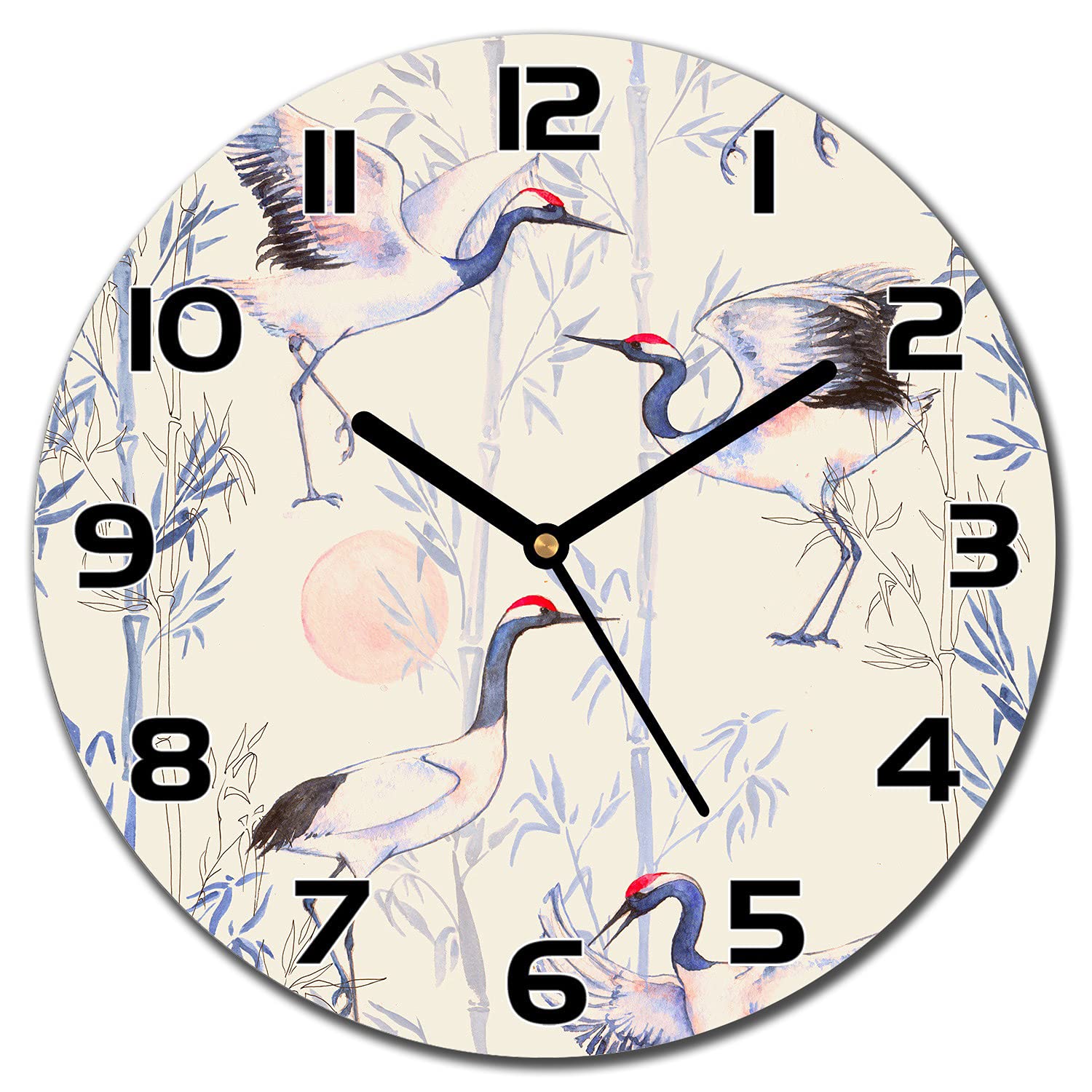 Horloge en Verre de Sécurité Coloray - Impression Moderne Haute Définition Grues Danser 30 cm