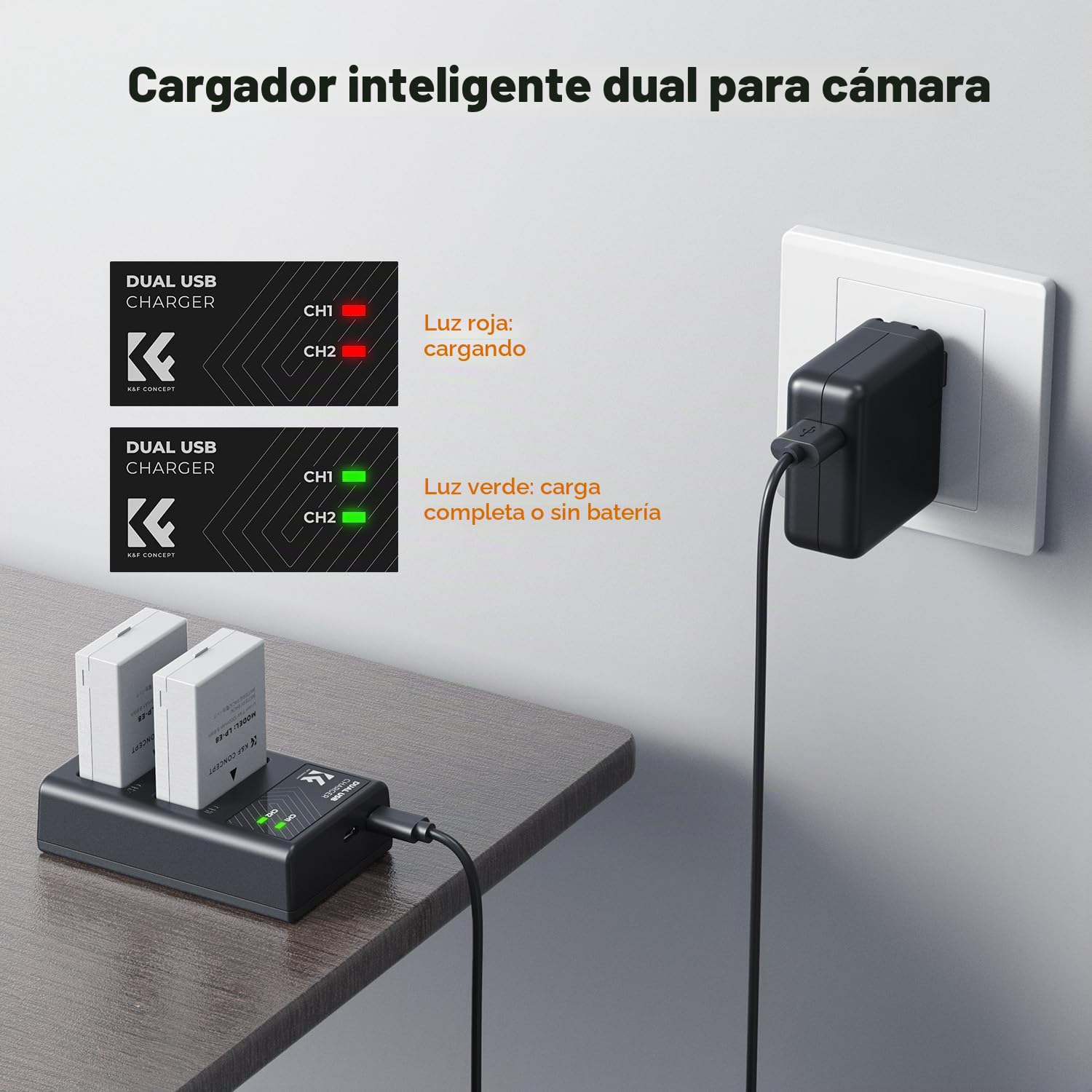 K&F CONCEPT Batería LP-E8 y cargador de batería de doble ranura para cámaras digitales Canon EOS Rebel T3i T2i T4i T5i, EOS 600D 550D 650D 700D, Kiss X4 X5 X6 X7, LC-E8E
