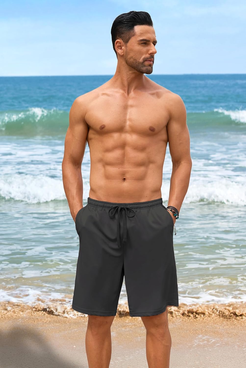 COOFANDY Mens Casual Shorts 9 inch Inseam Stretch Beach Shorts Elastic Waist Drawstring Summer Shorts - Image 3