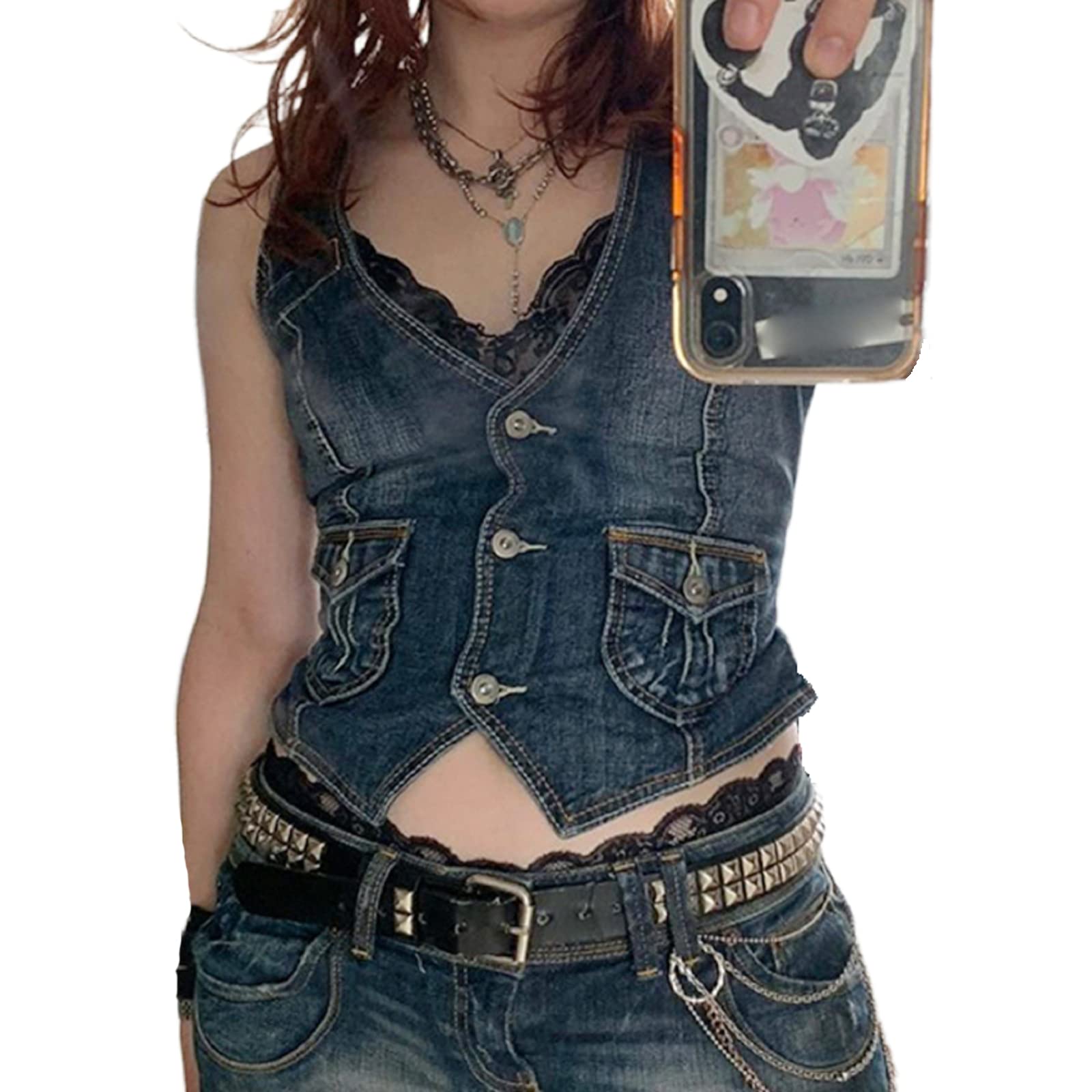 Women's Button Waistcoat Vest Dressy Crop Corset Bustier Racerback Tank Top Punk Grunge Streetwear