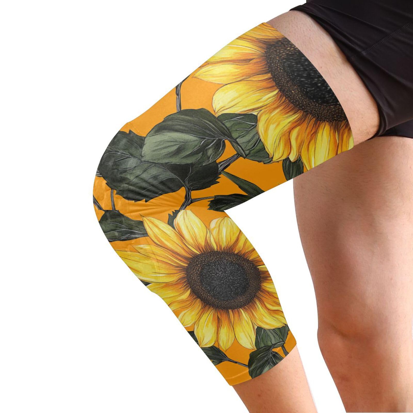 JUNZAN Yellow Sunflowers in Orange Basketball Knee Pads for Youth Kids Wrestling Knee Pads with Sleeves Sport Kneepads for Volleyball Football