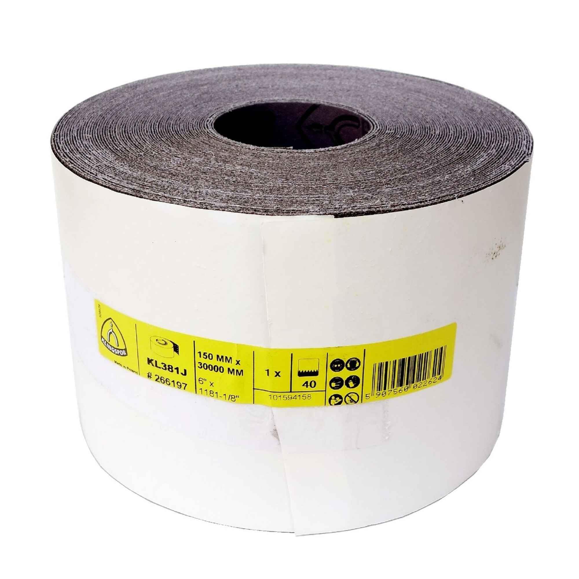 KL381J Rotolo abrasivo | Larghezza 150 mm | Tessuto abrasivo flessibile per legno e metallo | Levigatura manuale e meccanica | Grana e lunghezza selezionabili (P100, Lunghezza: 25 m)
