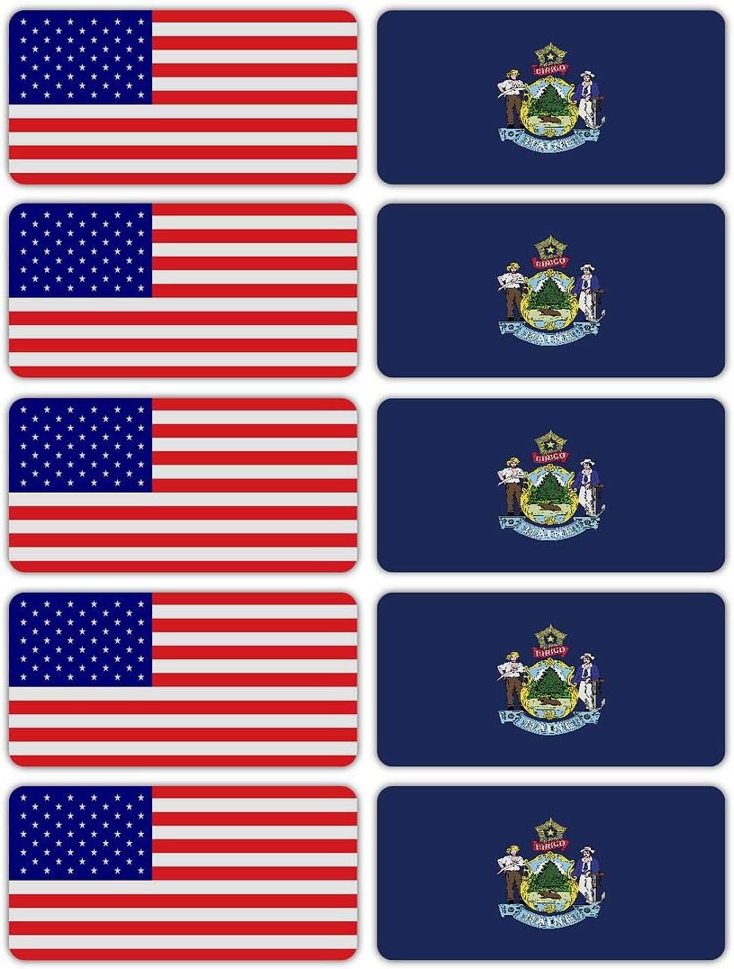 (x10) 3M Reflective Maine and US Flag Stickers | Versatile Safety Decals | Hard hats, laptops, bikes, toolboxes
