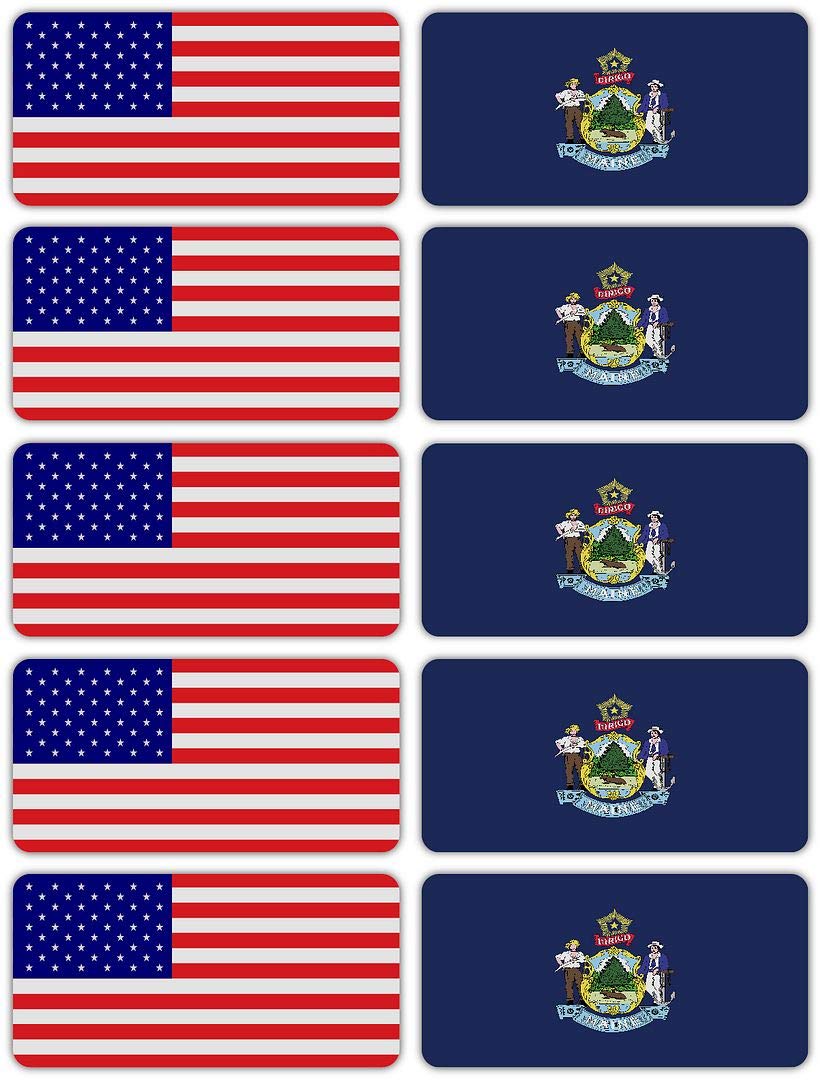 (x10) 3M Reflective Maine and US Flag Stickers | Versatile Safety Decals | Hard hats, laptops, bikes, toolboxes