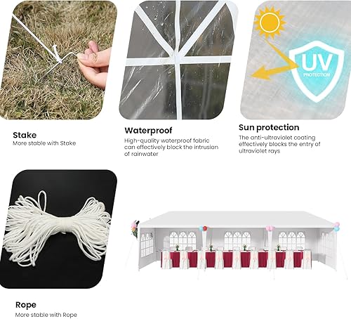 Miniatura 7 de Tienda de campaña portátil de 10 x 30 pies, carpa para exteriores, kiosco desplegable resistente con 5 paredes extraíbles, fácil montaje, carpas al