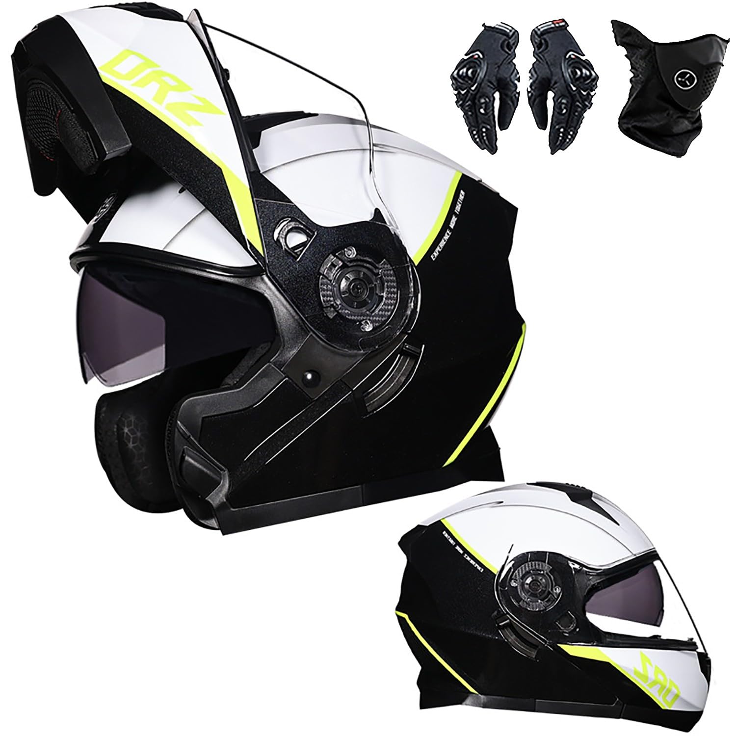 Casco De Moto Modular, ECE Homologado Casco Integrales Moto Scooter, Casco De Motocicleta Abatible, Guantes Y Máscara Gratis, Transpirable Y Cómodo, para Hombres Mujeres Adultos N,Large