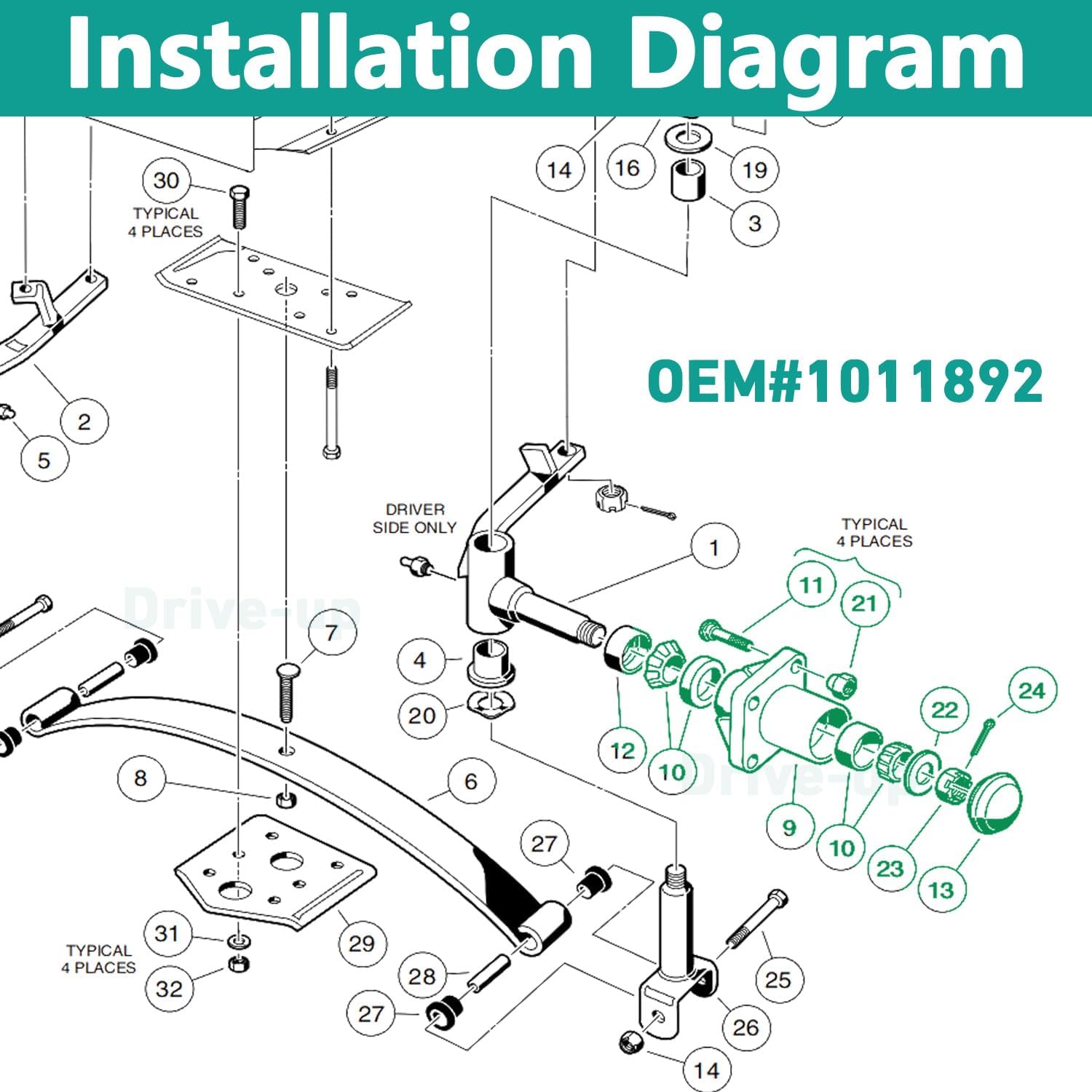 DRIVE UP Club Car DS Front Hub Assembly, Golf Cart Front Wheel Hub with Bearings Seals Kit for Club Car DS 1981-2003 Gas and Electric Golf Carts, OEM 1011892