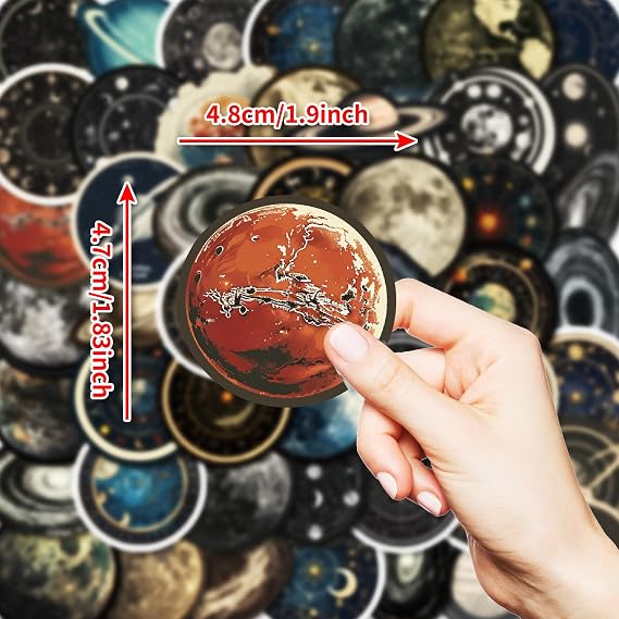 50Pcs Celestial Stickers Pack, Planet Moon Space Astronomy Sticker for Scrapbook Junk Journal Supplies Planner Laptop Luggage Home Decor, Waterproof Cosmic Galaxy Stickers for Adults