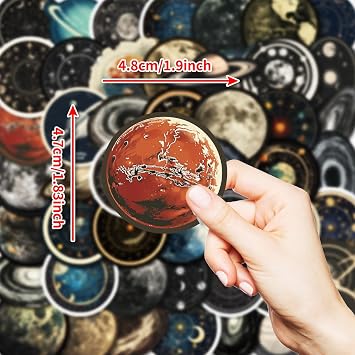 50Pcs Celestial Stickers Pack, Planet Moon Space Astronomy Sticker for Scrapbook Junk Journal Supplies Planner Laptop Luggage Home Decor, Waterproof Cosmic Galaxy Stickers for Adults