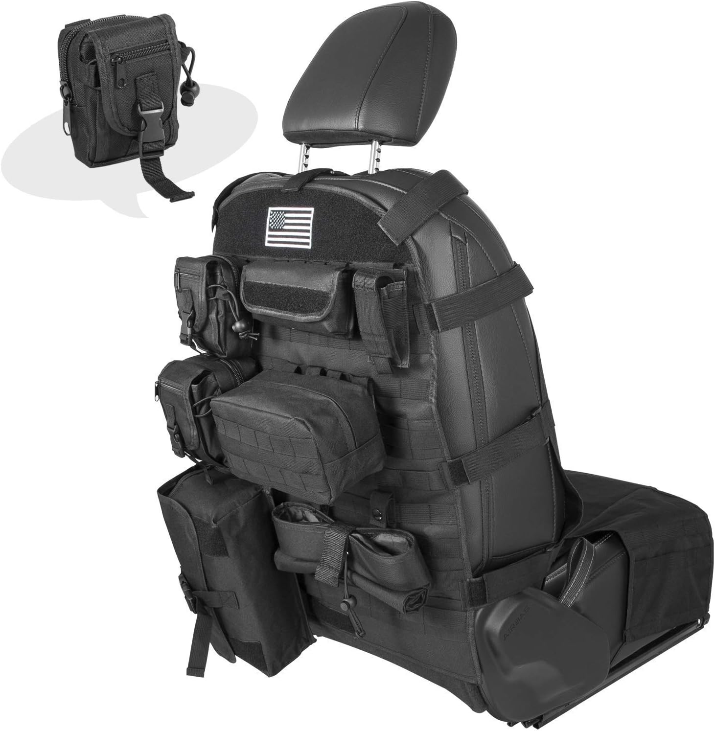 Universal Front Seat Cover Case with Storage Bags Multi-Compartments Holder Pockets Molle Pouches Stuff Organizer Fit for 1956-2019 Jeep Wrangler CJ YJ LJ JK JL Ford Toyota Jeep Cherokee etc.