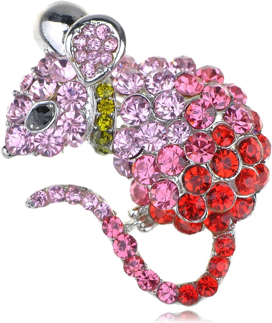 Alilang Cute Mouse Rat Pet Silvery Tone Ombre Rhinestone Crystal Animal Critter Pin Brooch