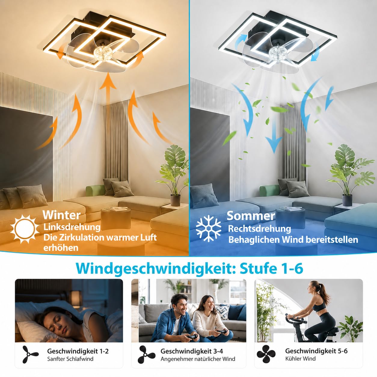 LED Lampe de Plafond Ventilateur Dimmbar Ventilateur Eclairage 29W