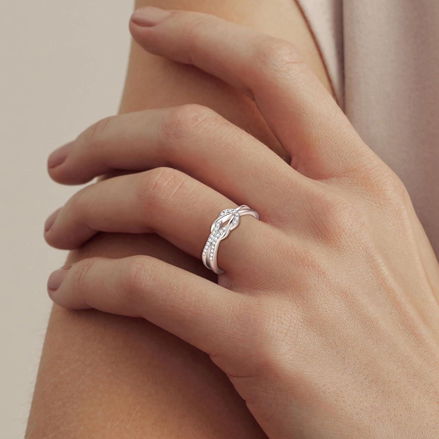 Crysdue Promise Ring for Women Her Celtic Knot 925 Sterling Silver Infinity Twisted Ring, Cubic Zirconia Statement Engagement Anniversary Band Rings, Wedding Birthday Jewelry Size6-9