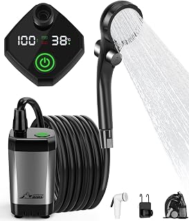 WADEO 6000mAh Portable Camping Shower with Digital Display - Rechargeable Electric Pump, 5 Modes for Hiking, Travel, Outdoor Washing