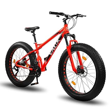 Vaux Joggers Fat Bike Cycle for Men with 21 Speed Gear & Aluminum Alloy Frame, Big Tyre Cycle for Boys 15 Years with 26x4.0inch Tyres, Lockout Front Suspension Fork & Double Disc Brakes(Red)