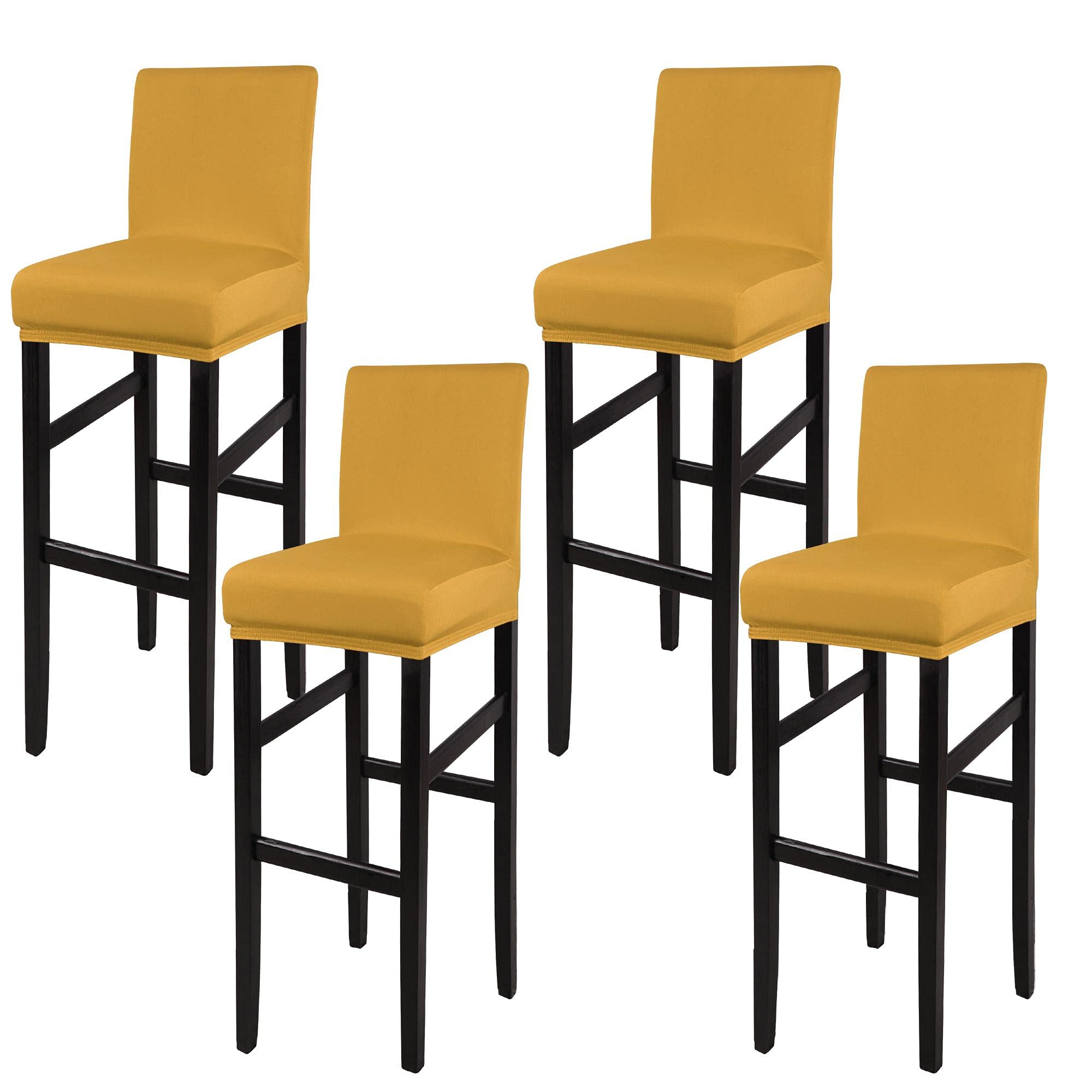 PiccoCasa Stretch Bar Stool Covers, Pub Counter Height Side Chair Covers with Elastic Band Gold 4pcs