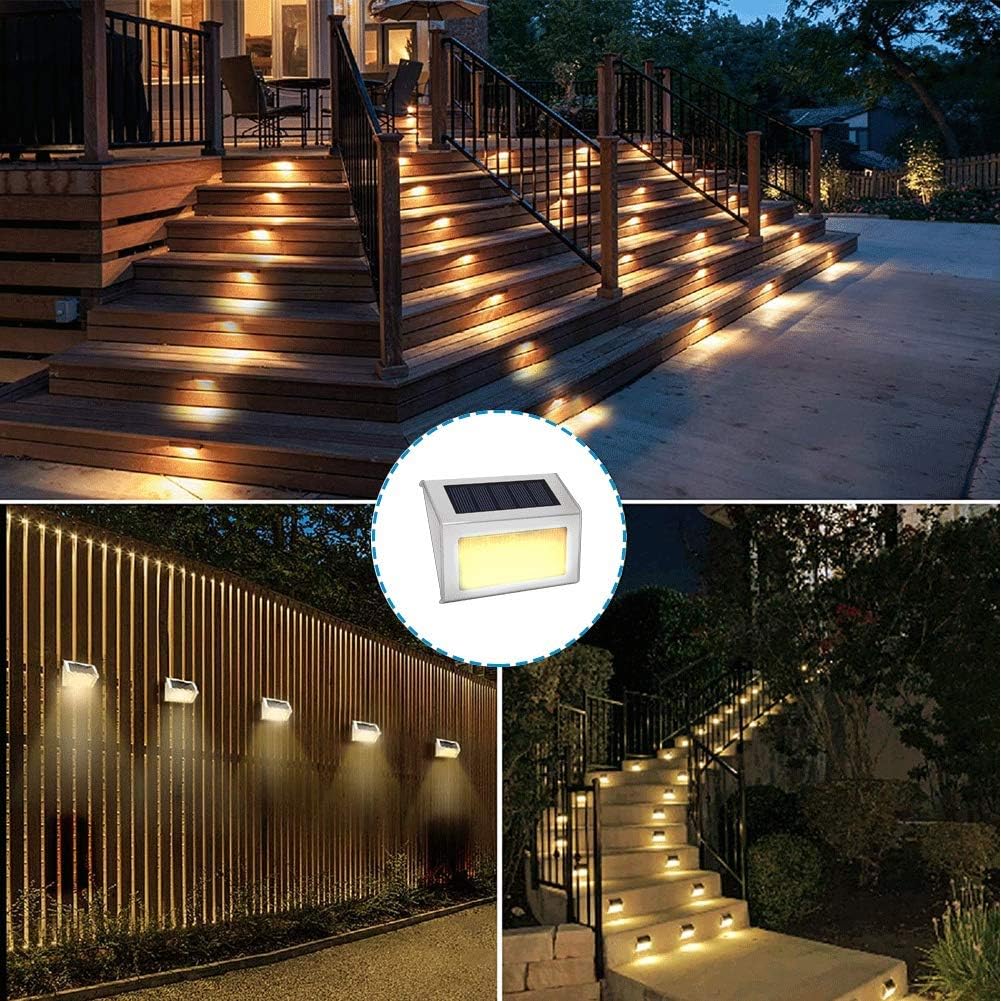 Solar Lights for Steps Deck Solar Stair Light Outdoor Waterproof Stainless Steel LED Fence Light for Garden Patio Pathway, 6 Pack, Warm White