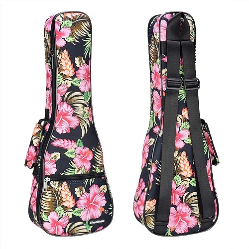 Miniatura 28 de CLOUDMUSIC Funda para ukelele - Mochila acolchada para soprano de 21 pulgadas (soprano, bordado de flores de pavo real azul)