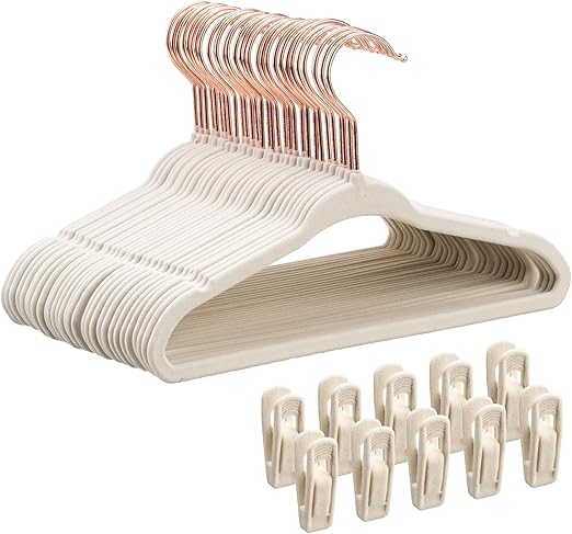 Baby Velvet Hangers 30 Pack - 11" Inch Premium Felt Non Slip Kids Hanger for Infant & Toddler Clothes - 0.2" Slim Space-Saving Baby Felt Hangers for Children's Closet with 10 Clips - Beige