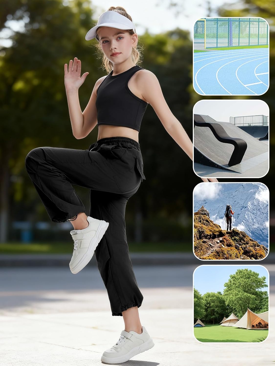 Girls Parachute Cargo Pants Drawstring Waterproof Causal Hiking Pants for Girls Pockets Lightweight Running Joggers - Image 6