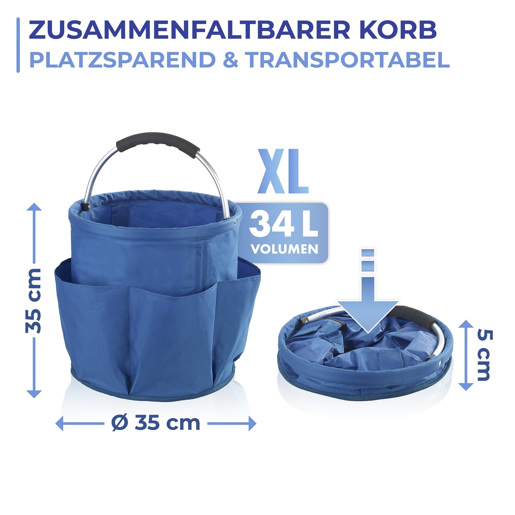 Maximex Reinigungs Caddy Mod. HERKULES, extra große Putztasche, 34 l Volumen, für Putzmittel und Zubehör, gepolsterter Tragegriff, stabil, faltbar, wasserabweisend, Ø 35 x 35 cm, Polyester, Blau