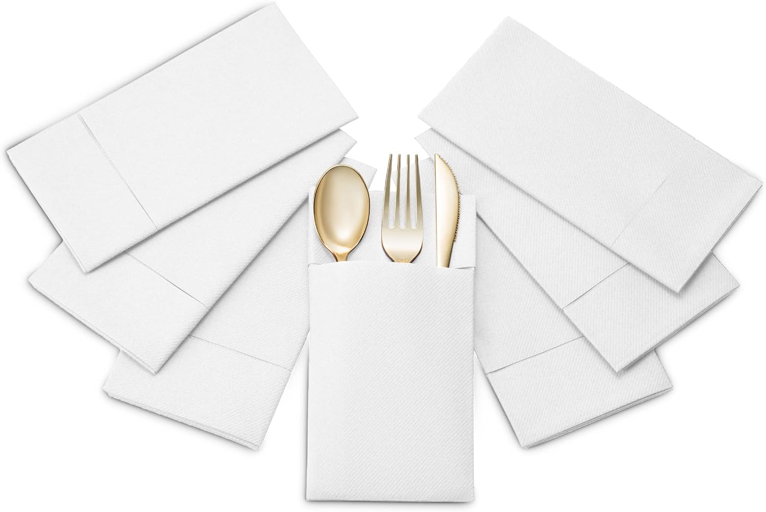 Disposable Linen-Feel Dinner Napkins with Built-in Flatware Pocket, 50-Pack WHITE Prefolded Cloth Like Paper Napkins For Dinner, Wedding Or Party